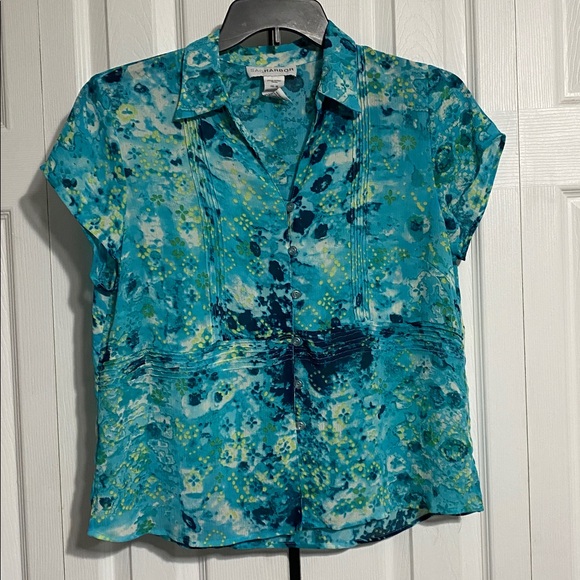 Sag Harbor Tops - Sag Harbor Blue green sheer button down top shirt blouse size 16